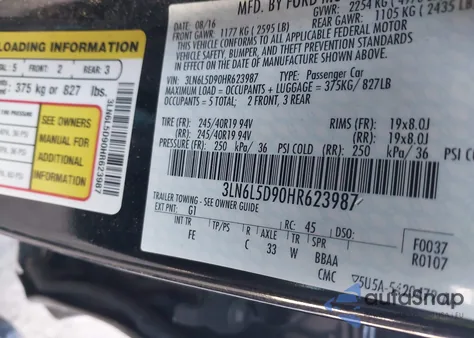 2017 Lincoln Mkz Select z USA, uszkodzony, nr VIN 3LN6L5D90HR623987